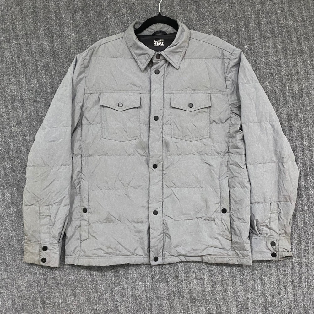 32 Degrees Heat Mens Gray Quilted Down Puffer Shirt Jacket Large 1053000